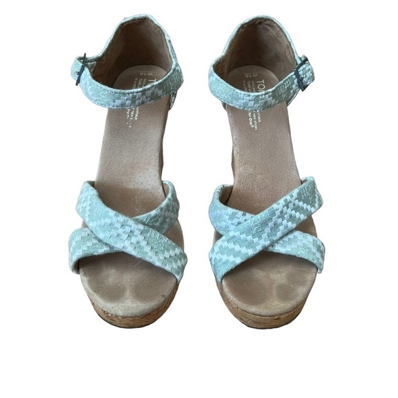 TOMS Blue Green Wedge Sandals - Picture 3 of 7